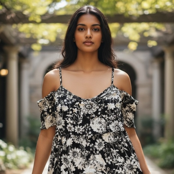 Forever 21 L Black White Floral Off Shoulder Top R $35 - Picture 2 of 10